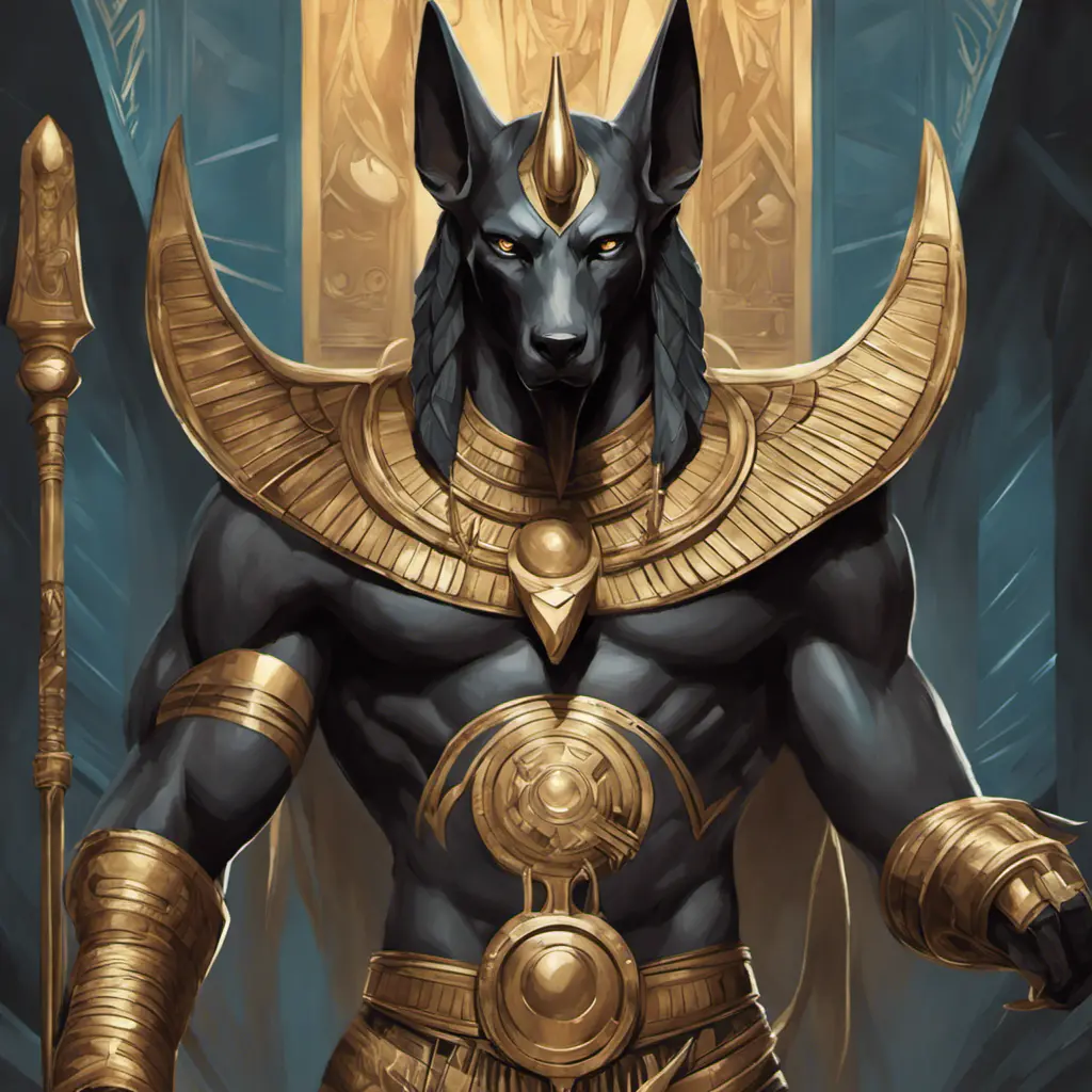 close up fierce looking egyptian god Anubis, 4k, Highly Detailed, Hyper Detailed, Powerful, Artstation, Vintage Illustration, Digital Painting, Sharp Focus, Smooth, Concept Art by Stanley Artgerm Lau, Alphonse Mucha, Greg Rutkowski