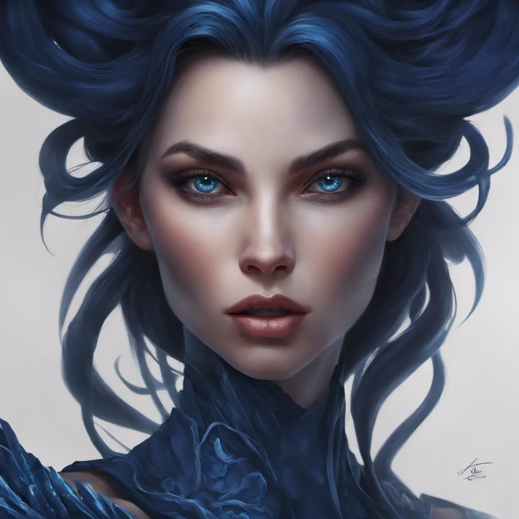 Alluring matte portrait of a fierce beautiful Lyx in dark blue, 8k, Highly Detailed, Intricate, Half Body, Realistic, Sharp Focus, Volumetric Lighting, Fantasy, Elegant by Stanley Artgerm Lau, WLOP, Stefan Kostic