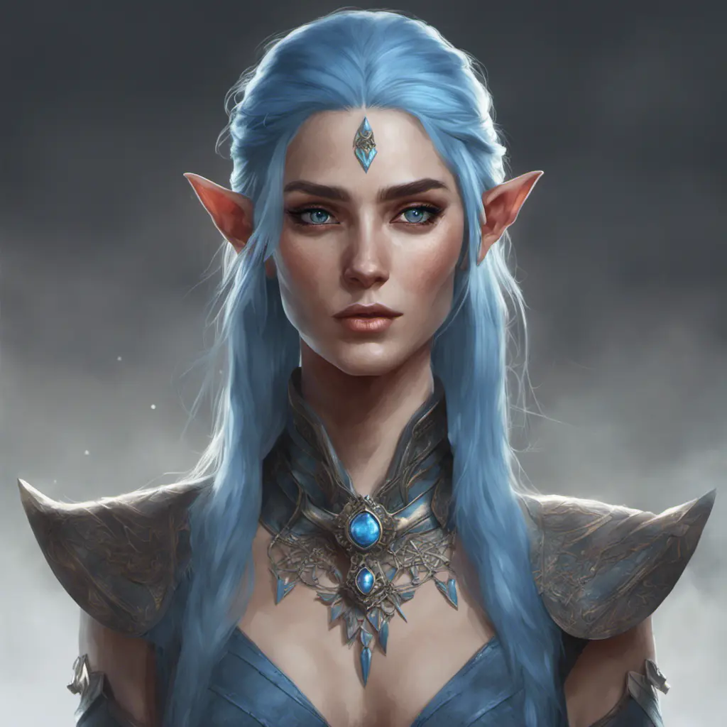 D&D concept art of gorgeous elven woman with blue hair in the style of Stefan Kostic, 8k, High Definition, Highly Detailed, Intricate, Half Body, Realistic, Sharp Focus, Fantasy, Elegant by WLOP