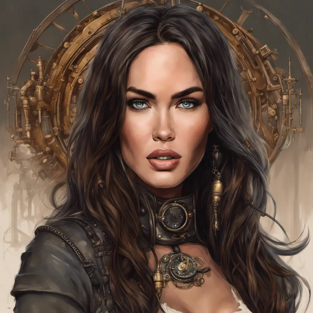 Steampunk portrait of Megan Fox, Highly Detailed, Intricate, Artstation, Beautiful, Digital Painting, Sharp Focus, Concept Art, Elegant