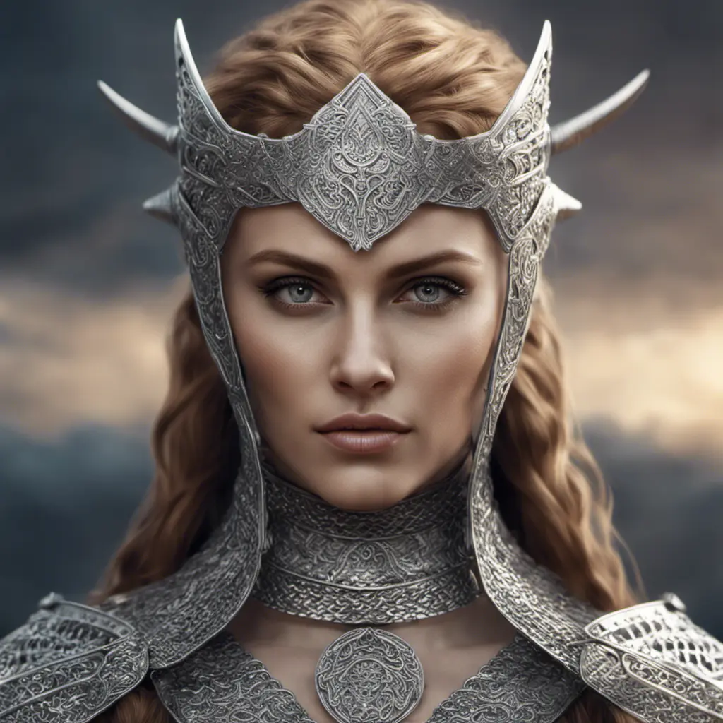 Alluring highly detailed matte portrait of beautiful norse goddess wearing chainmail in the style of Stefan Kostic, 8k, High Definition, Highly Detailed, Intricate, Half Body, Realistic, Sharp Focus, Fantasy, Elegant