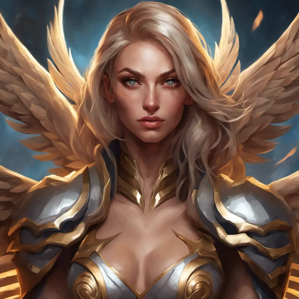 Matte portrait of Kayle from League of Legends with tattoos, 8k, Highly Detailed, Powerful, Alluring, Artstation, Magical, Digital Painting, Photo Realistic, Sharp Focus, Volumetric Lighting, Concept Art by Stanley Artgerm Lau, Alphonse Mucha, Greg Rutkowski