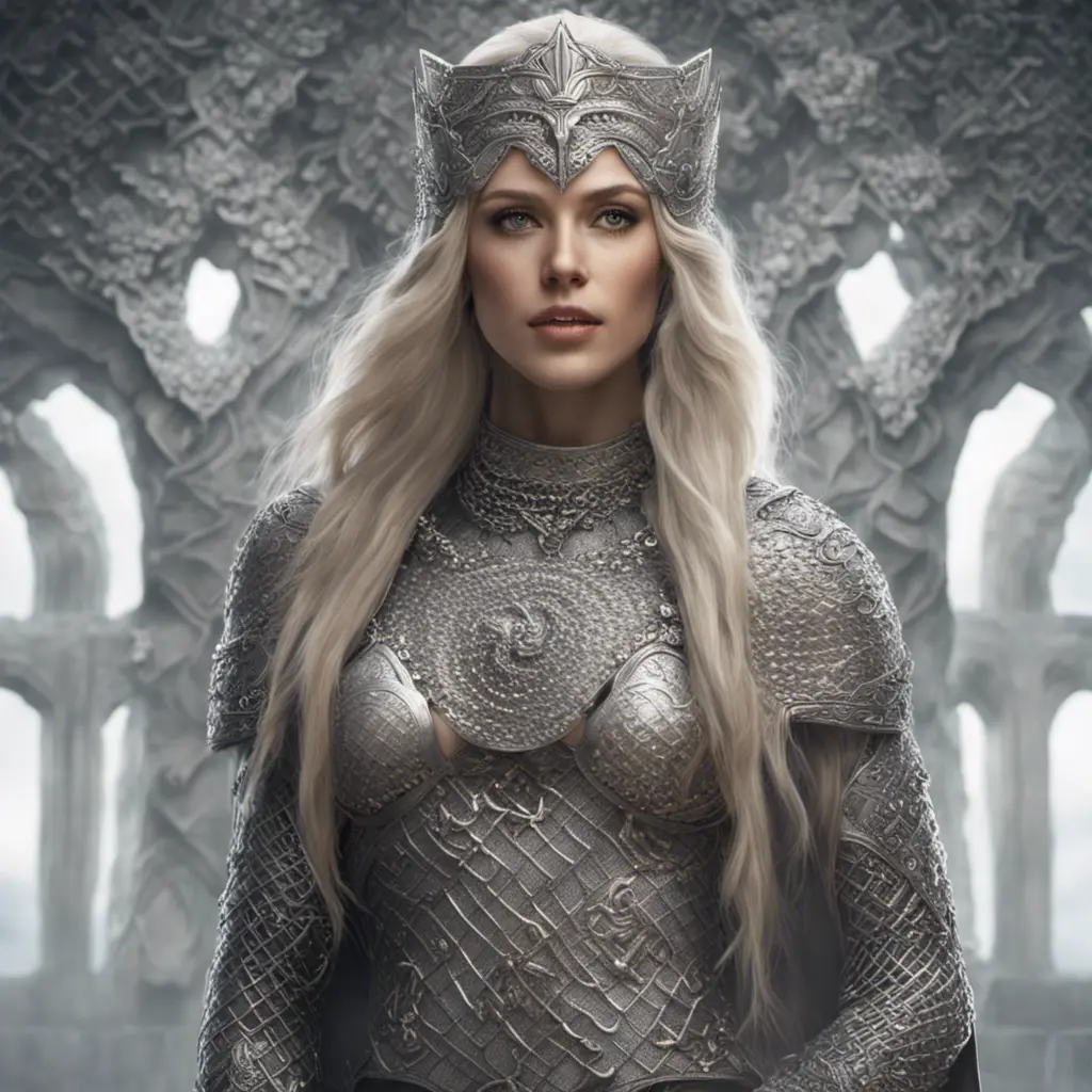 Alluring highly detailed matte portrait of beautiful norse goddess wearing chainmail in the style of Stefan Kostic, 8k, High Definition, Highly Detailed, Intricate, Half Body, Realistic, Sharp Focus, Fantasy, Elegant