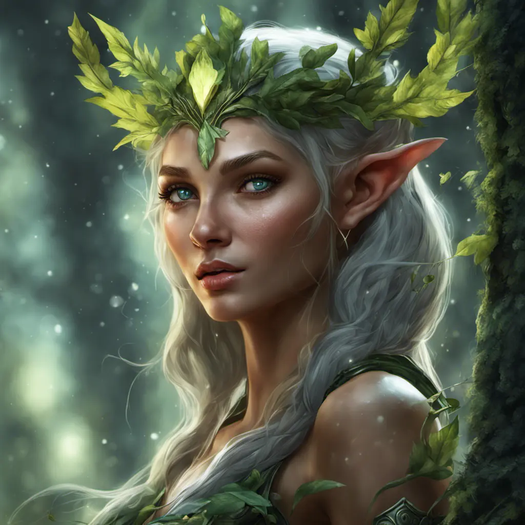 Closeup of a beautiful female fantasy forest elf, Highly Detailed, Intricate, Epic, Digital Painting, Realistic, Smooth, Volumetric Lighting, Concept Art, Elegant