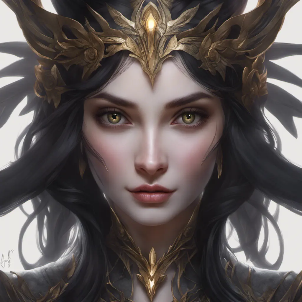 Alluring matte closeup portrait of a beautiful Morgana, 8k, Highly Detailed, Intricate, Realistic, Sharp Focus, Volumetric Lighting, Fantasy, Elegant by Stanley Artgerm Lau, WLOP