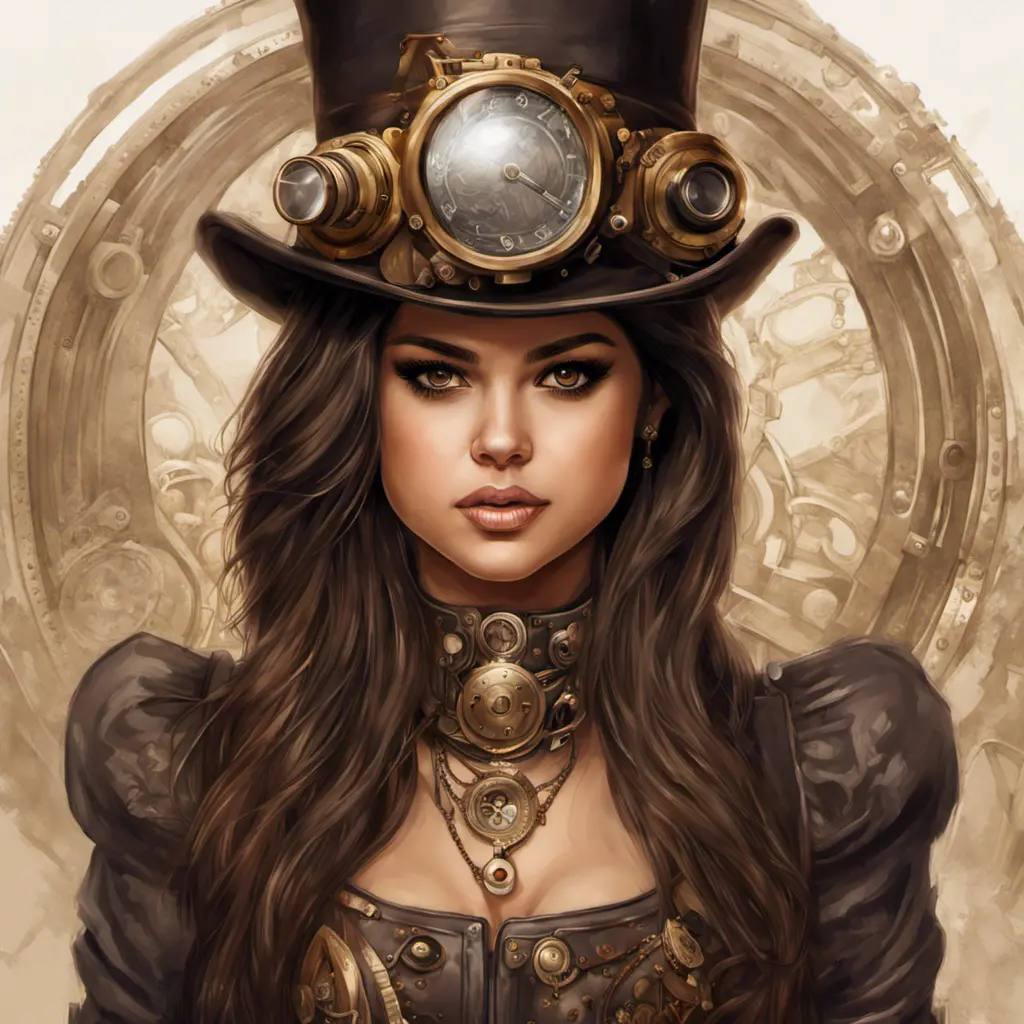 Steampunk portrait of Selena Gomez, Highly Detailed, Intricate, Artstation, Beautiful, Digital Painting, Sharp Focus, Concept Art, Elegant