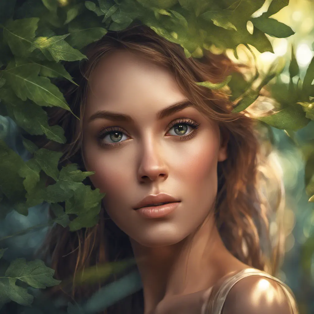 Closeup of a gorgeous female in foliage and the style of stefan kostic, 8k, High Definition, Digital Illustration, Bokeh effect, Photo Realistic, Sharp Focus by Stanley Artgerm Lau