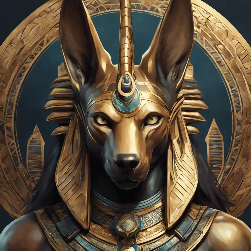 close up fierce looking egyptian god Anubis, 4k, Highly Detailed, Hyper Detailed, Powerful, Artstation, Vintage Illustration, Digital Painting, Sharp Focus, Smooth, Concept Art by Stanley Artgerm Lau, Alphonse Mucha, Greg Rutkowski