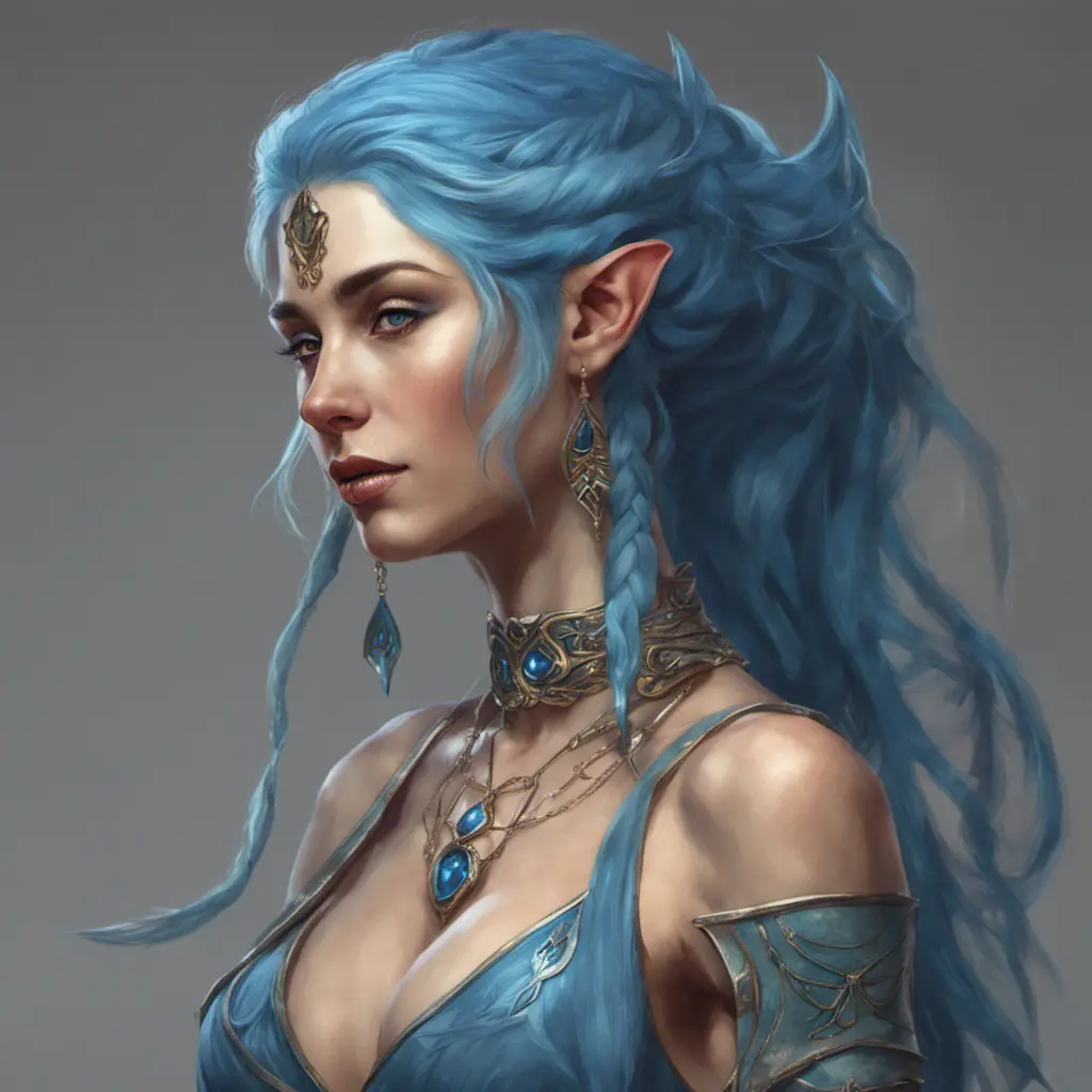 D&D concept art of gorgeous elven woman with blue hair in the style of Stefan Kostic, 8k, High Definition, Highly Detailed, Intricate, Half Body, Realistic, Sharp Focus, Fantasy, Elegant by Luis Ricardo Falero