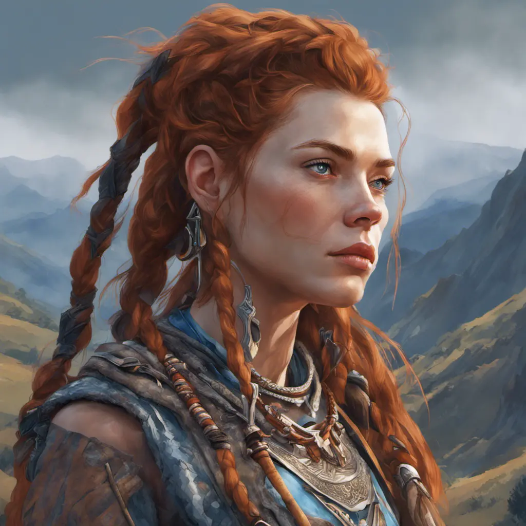 Alluring highly detailed matte portrait of a beautiful Aloy in the hills in the style of Stefan Kostic, 8k, High Definition, Highly Detailed, Intricate, Half Body, Realistic, Sharp Focus, Fantasy, Elegant