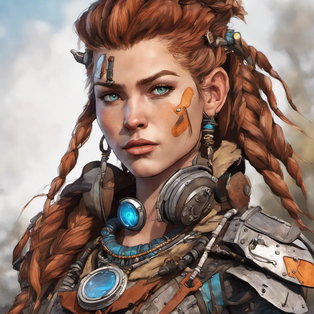 Steampunk portrait of Aloy from Horizon Zero Dawn, Highly Detailed, Intricate, Artstation, Beautiful, Digital Painting, Sharp Focus, Concept Art, Elegant