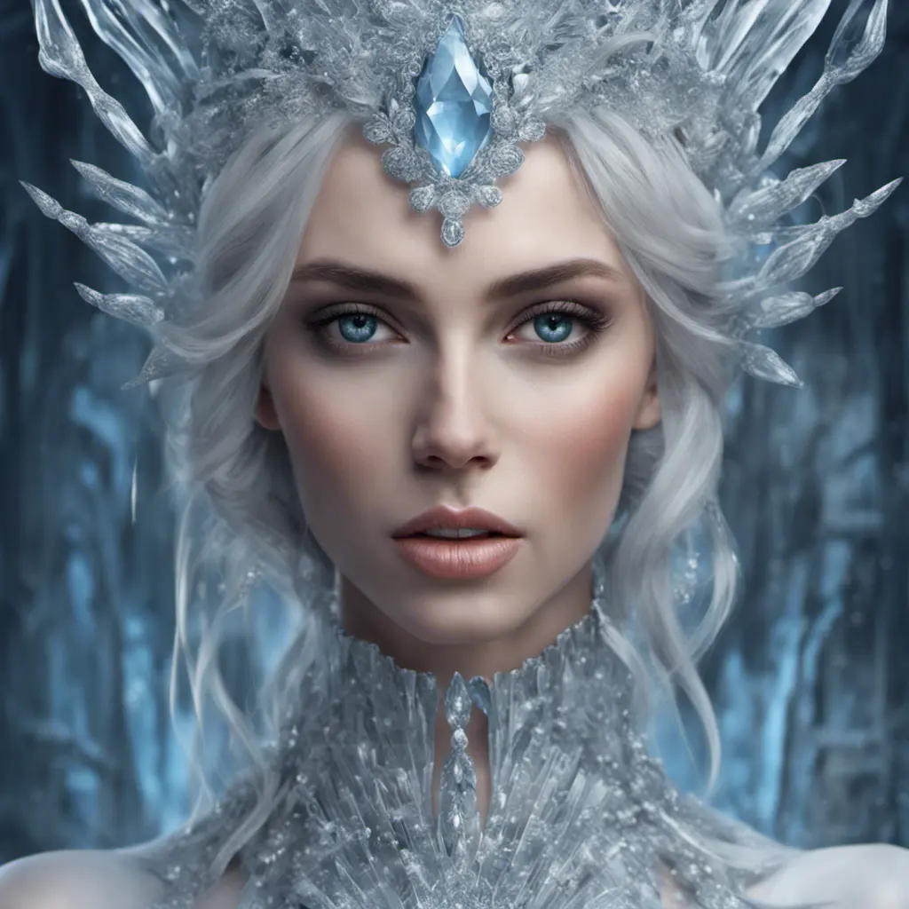 Alluring highly detailed matte portrait of a beautiful ice queen in the style of Stefan Kostic, 8k, High Definition, Highly Detailed, Intricate, Half Body, Realistic, Sharp Focus, Fantasy, Elegant