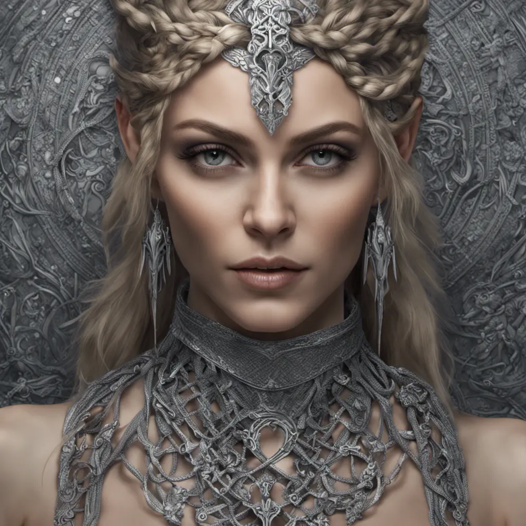 Alluring highly detailed matte portrait of beautiful norse goddess wearing chainmail in the style of Stefan Kostic, 8k, High Definition, Highly Detailed, Intricate, Half Body, Realistic, Sharp Focus, Fantasy, Elegant