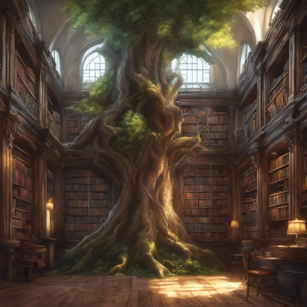 A beautiful giant tree growing in the middle of an ancient victorian library indoors. a door is embedded in the tree, 4k resolution, Hyper Detailed, Pixiv, Trending on Artstation, Vintage Illustration, Hearthstone, Unreal Engine, Volumetric Lighting, Concept Art, Digital Art, Fantasy by Stanley Artgerm Lau, Angela Barrett, WLOP