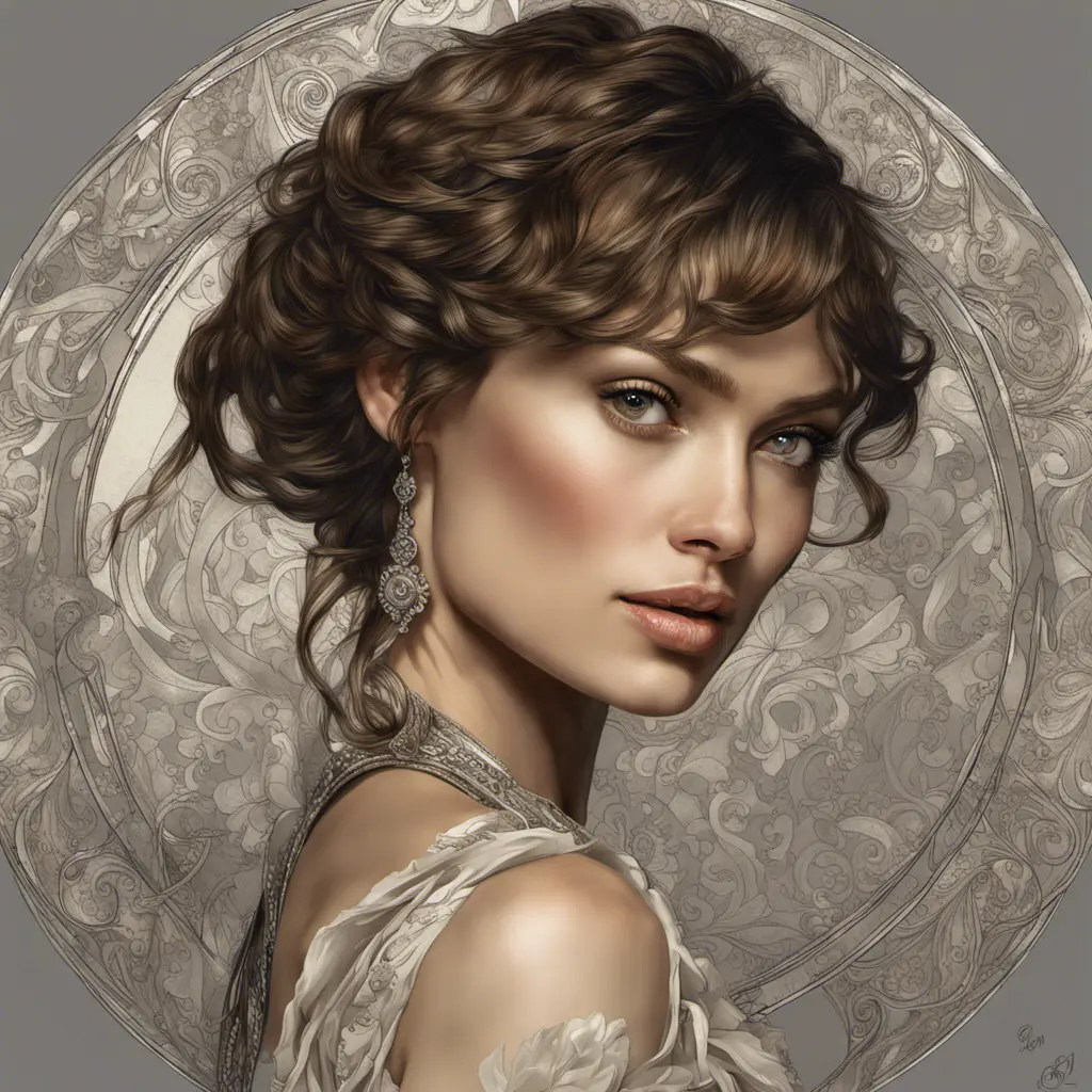 Alluring matte portrait of a beautiful Olga Kurylenko, 8k, Highly Detailed, Intricate, Half Body, Realistic, Sharp Focus, Volumetric Lighting, Fantasy, Elegant by Alphonse Mucha