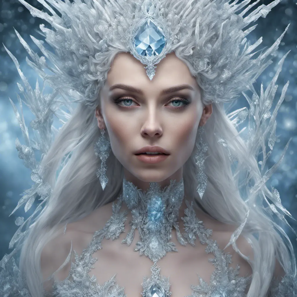 Alluring highly detailed matte portrait of a beautiful ice queen in the style of Stefan Kostic, 8k, High Definition, Highly Detailed, Intricate, Half Body, Realistic, Sharp Focus, Fantasy, Elegant