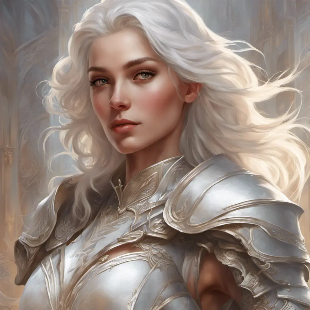 Alluring highly detailed matte portrait of a beautiful white haired paladin girl in the style of Stefan Kostic, 8k, High Definition, Highly Detailed, Intricate, Half Body, Realistic, Sharp Focus, Fantasy, Elegant by Stanley Artgerm Lau, Alphonse Mucha, Greg Rutkowski