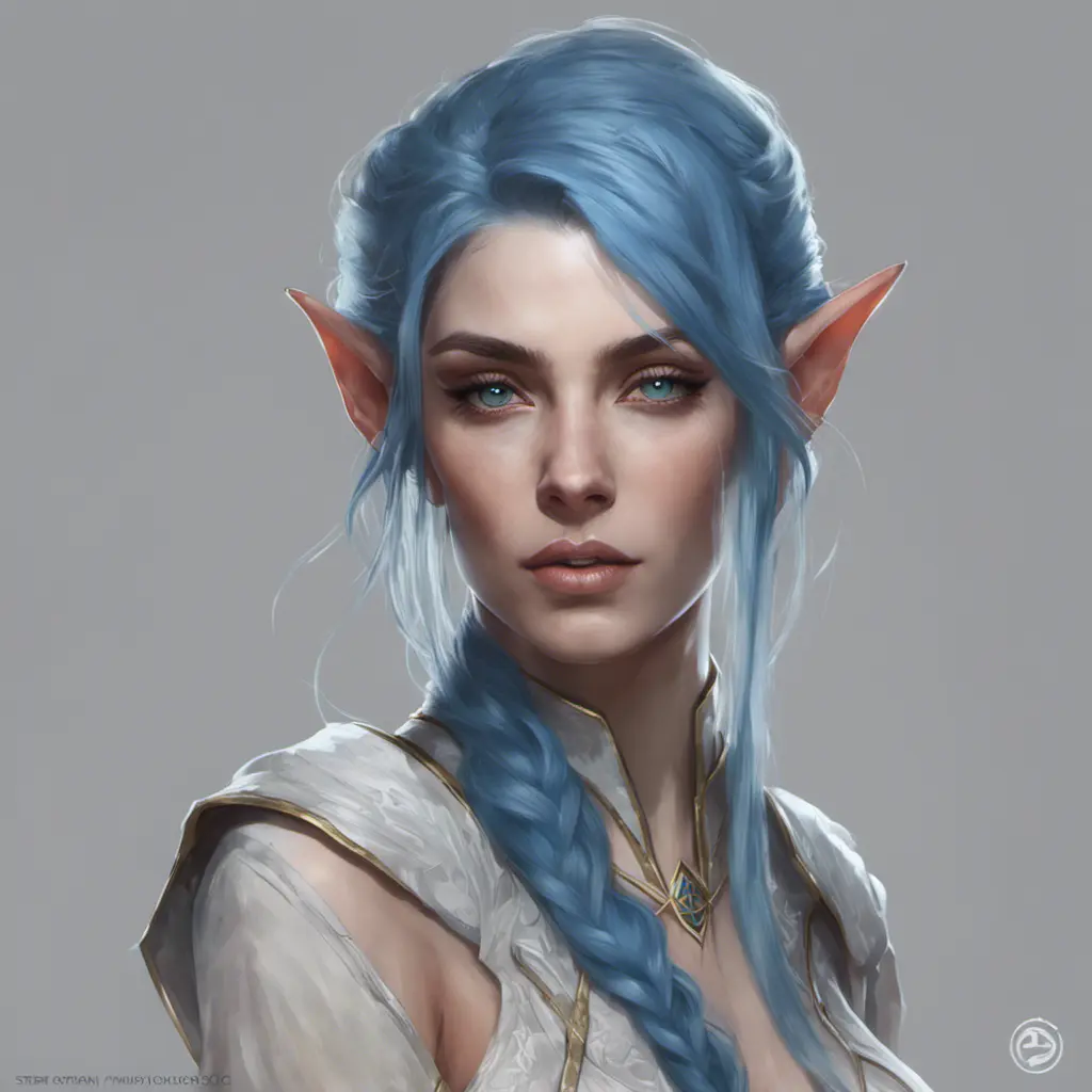 D&D concept art of gorgeous elven woman with blue hair in the style of Stefan Kostic, 8k, High Definition, Highly Detailed, Intricate, Half Body, Realistic, Sharp Focus, Fantasy, Elegant by WLOP