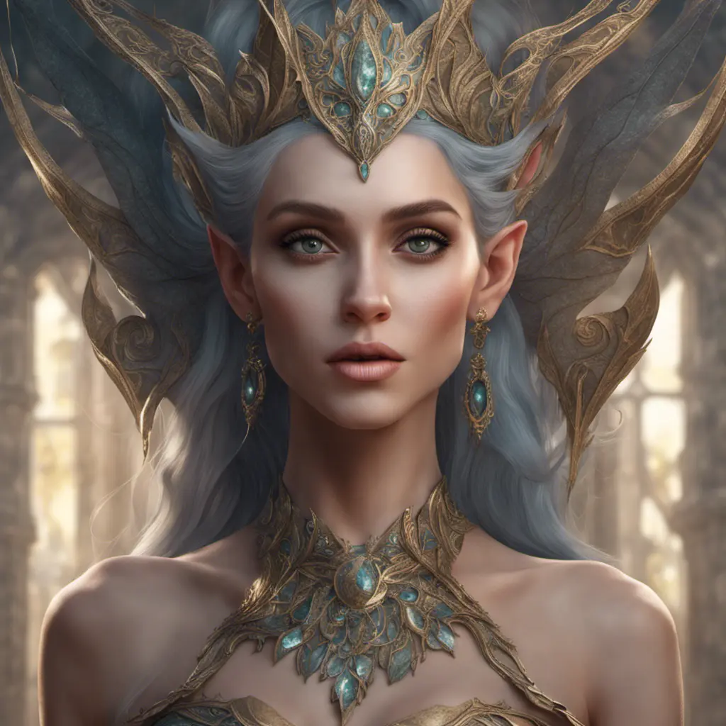 Alluring highly detailed matte portrait of a beautiful elf queen in the style of Stefan Kostic, 8k, High Definition, Highly Detailed, Intricate, Half Body, Realistic, Sharp Focus, Fantasy, Elegant