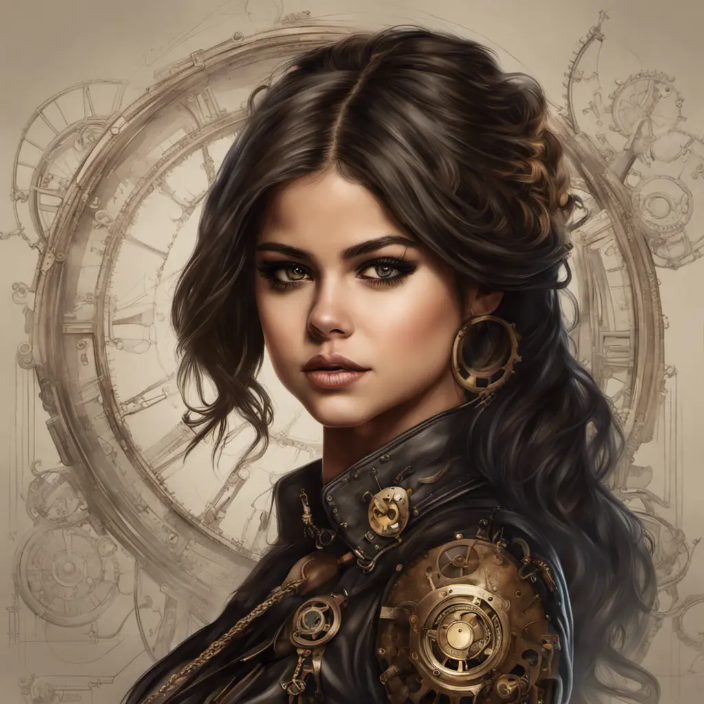 Steampunk portrait of Selena Gomez, Highly Detailed, Intricate, Artstation, Beautiful, Digital Painting, Sharp Focus, Concept Art, Elegant