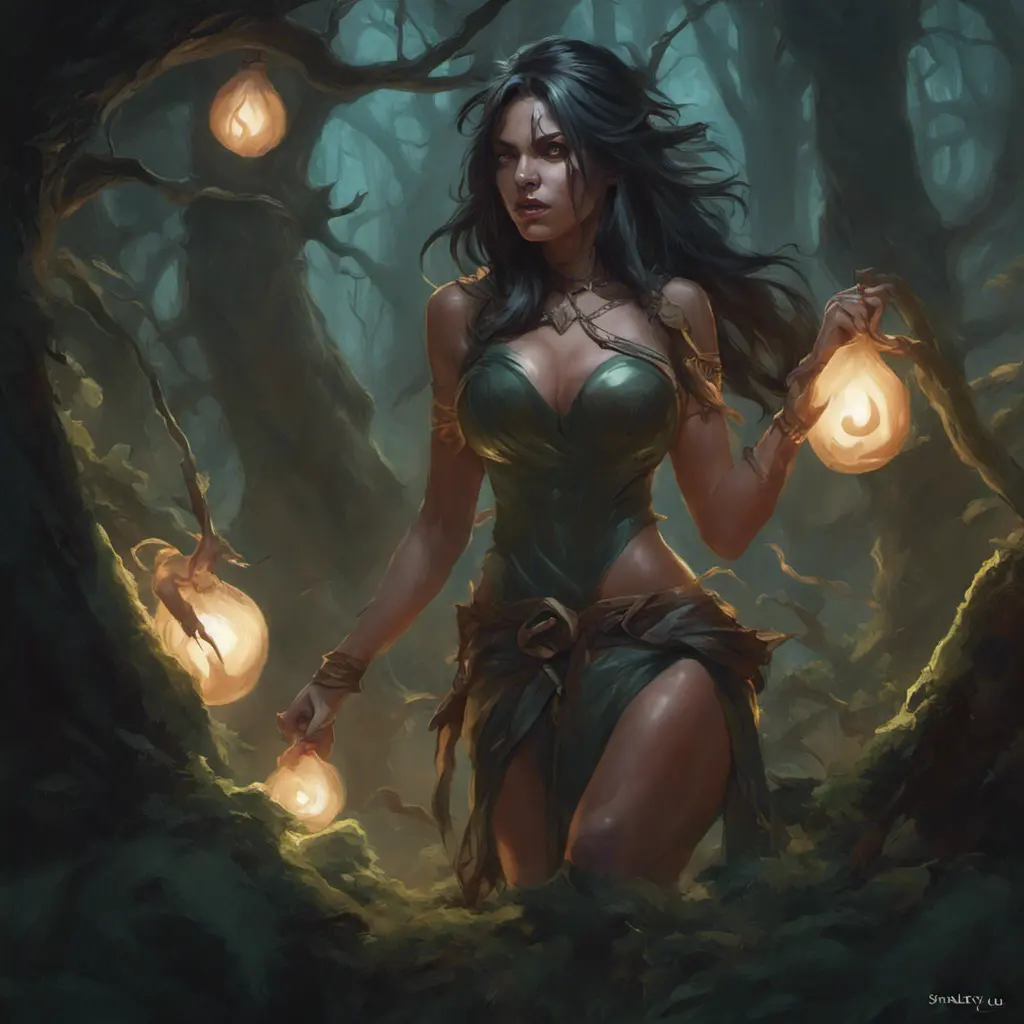 Nidalee in a haunted forest, Highly Detailed, Intricate, Gothic, Volumetric Lighting, Fantasy, Dark by Stanley Artgerm Lau