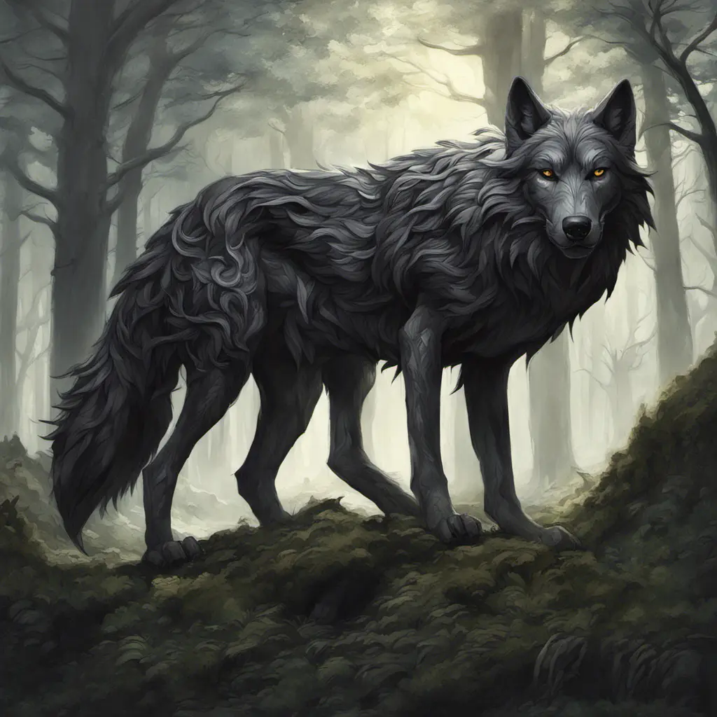 Wolf in the forest, Highly Detailed, Intricate, Gothic, Volumetric Lighting, Fantasy, Dark by Stanley Artgerm Lau