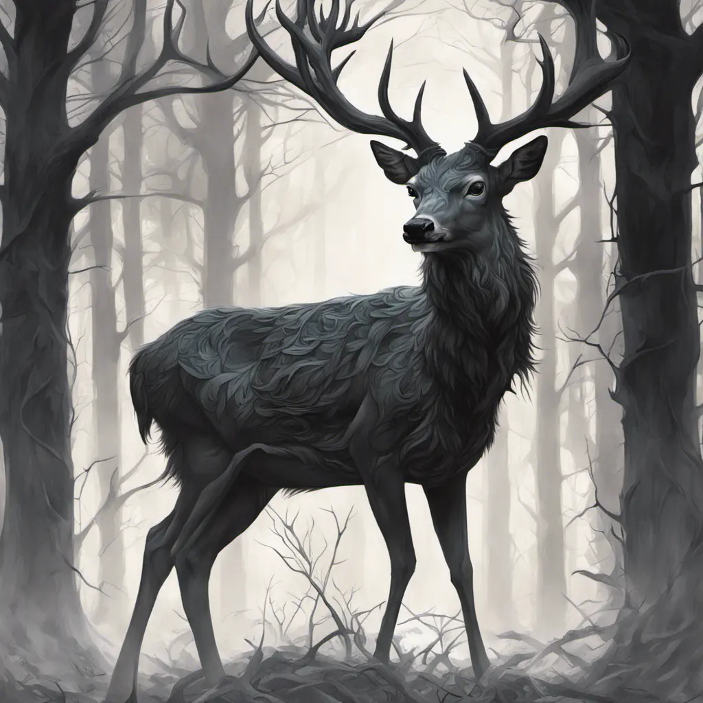 Deer in a haunted forest, Highly Detailed, Intricate, Gothic, Volumetric Lighting, Fantasy, Dark by Stanley Artgerm Lau