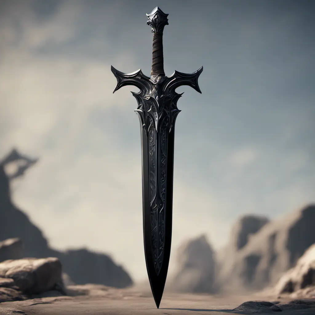 Obsidian luminous energy epic black sword artifact, 8k, Gothic and Fantasy, Unreal Engine