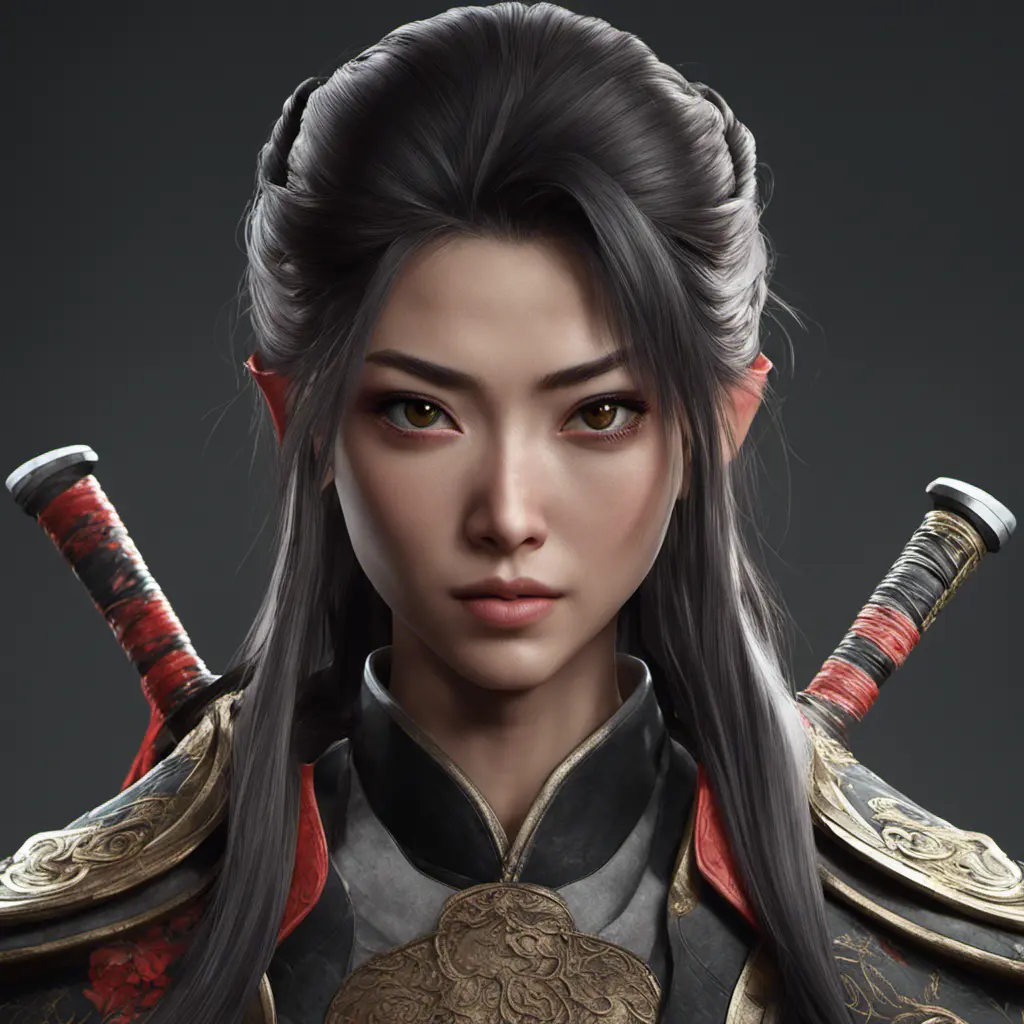 "female Japanese ronin", heroine, katana, samurai, head and shoulders portrait, intricately detailed eyes, 8k, Gothic and Fantasy, Trending on Artstation, Unreal Engine, Dynamic Lighting, Volumetric Lighting by Stanley Artgerm Lau, WLOP