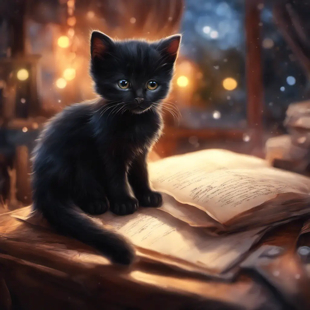 Epic shot of ultra detailed cute black baby cat in a wonderful cozy atmosphere, ultra inviting, luminous, evening atmosphere, little photorealistic, digital painting, sharp focus, ultra cozy and inviting, wish to be there. very detailed, arty, should rank high on youtube for a dream trip., Digital Painting, Sharp Focus