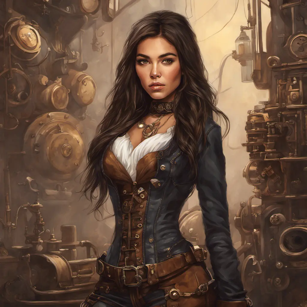 Steampunk portrait of Madison Beer, Highly Detailed, Intricate, Artstation, Beautiful, Digital Painting, Sharp Focus, Concept Art, Elegant