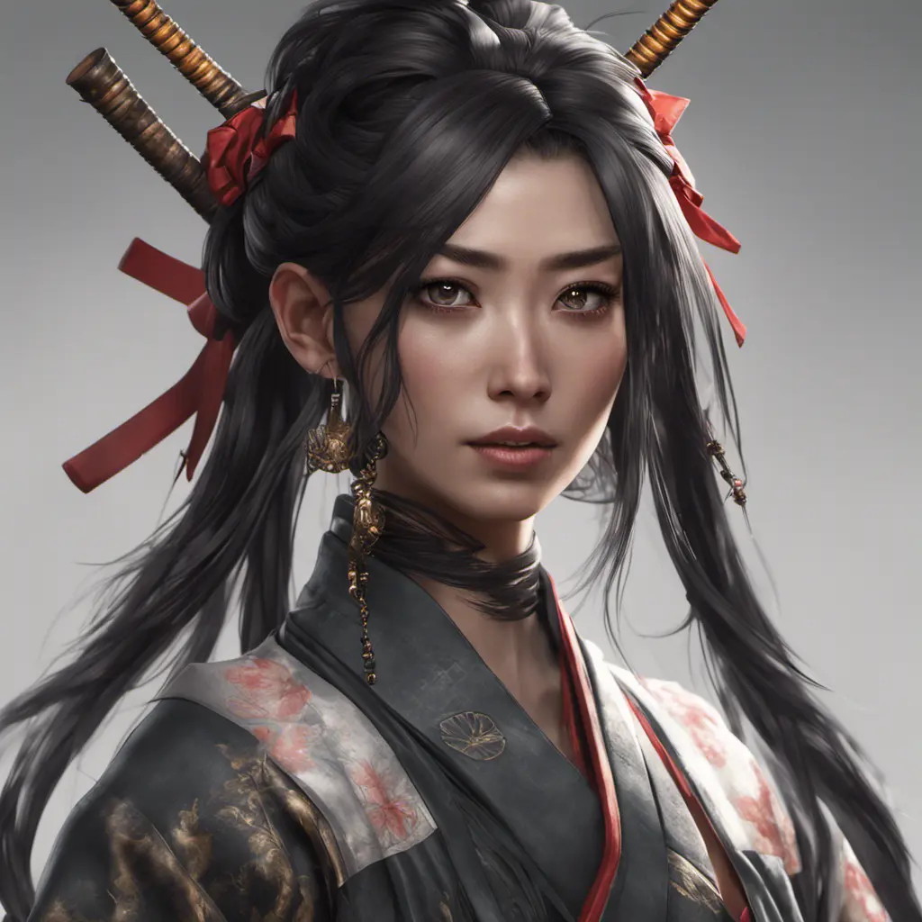 "female Japanese ronin", heroine, katana, samurai, head and shoulders portrait, intricately detailed eyes, 8k, Gothic and Fantasy, Trending on Artstation, Unreal Engine, Dynamic Lighting, Volumetric Lighting by Stanley Artgerm Lau, WLOP