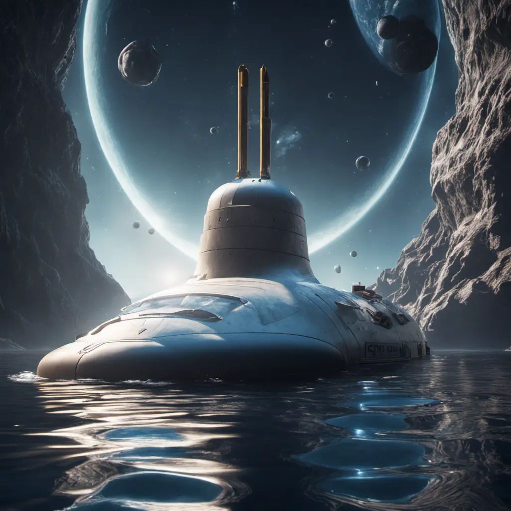 Ultra realistic photo of a highly advanced space faring submarine, 8k, Unreal Engine