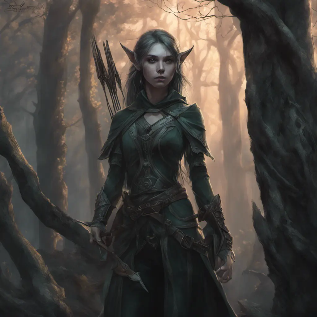 Elf archer in a haunted forest, Highly Detailed, Intricate, Gothic, Volumetric Lighting, Fantasy, Dark by Stanley Artgerm Lau