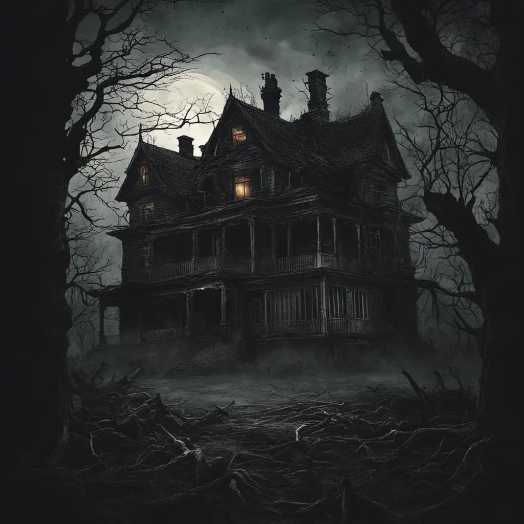 A terrifying atmosphere in a sinister house on a dark night, Horror, Dark, Terrifying