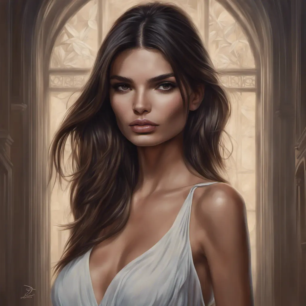 Alluring matte portrait of a beautiful Emily Ratajkowski in the style of Stefan Kostic, 8k, Highly Detailed, Intricate, Half Body, Realistic, Sharp Focus, Volumetric Lighting, Fantasy, Elegant by Stanley Artgerm Lau, Greg Rutkowski