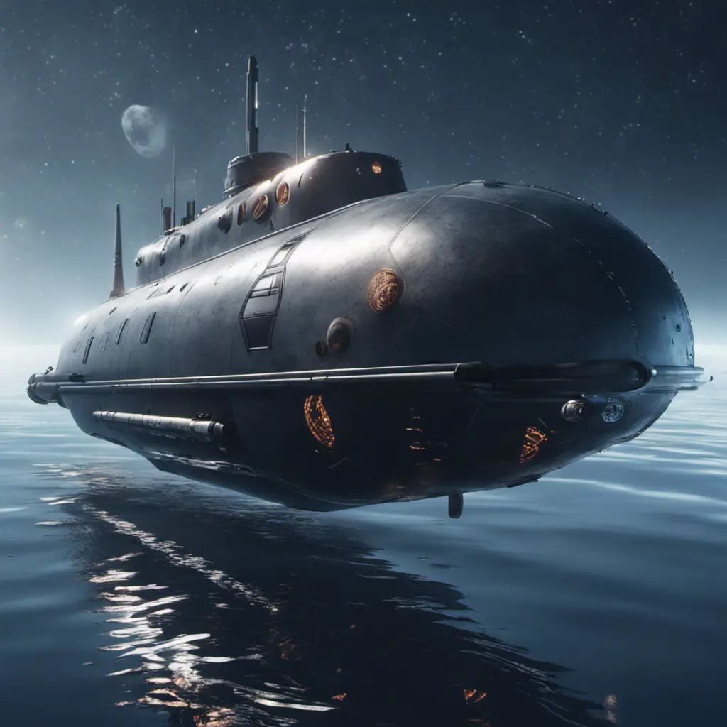 Ultra realistic photo of a highly advanced space faring submarine, 8k, Unreal Engine