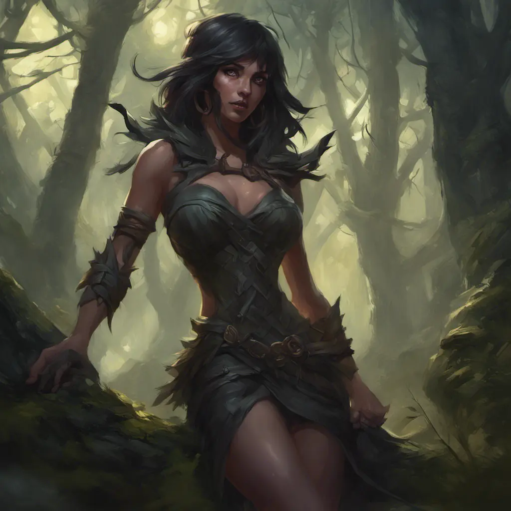 Nidalee in a haunted forest, Highly Detailed, Intricate, Gothic, Volumetric Lighting, Fantasy, Dark by Stanley Artgerm Lau