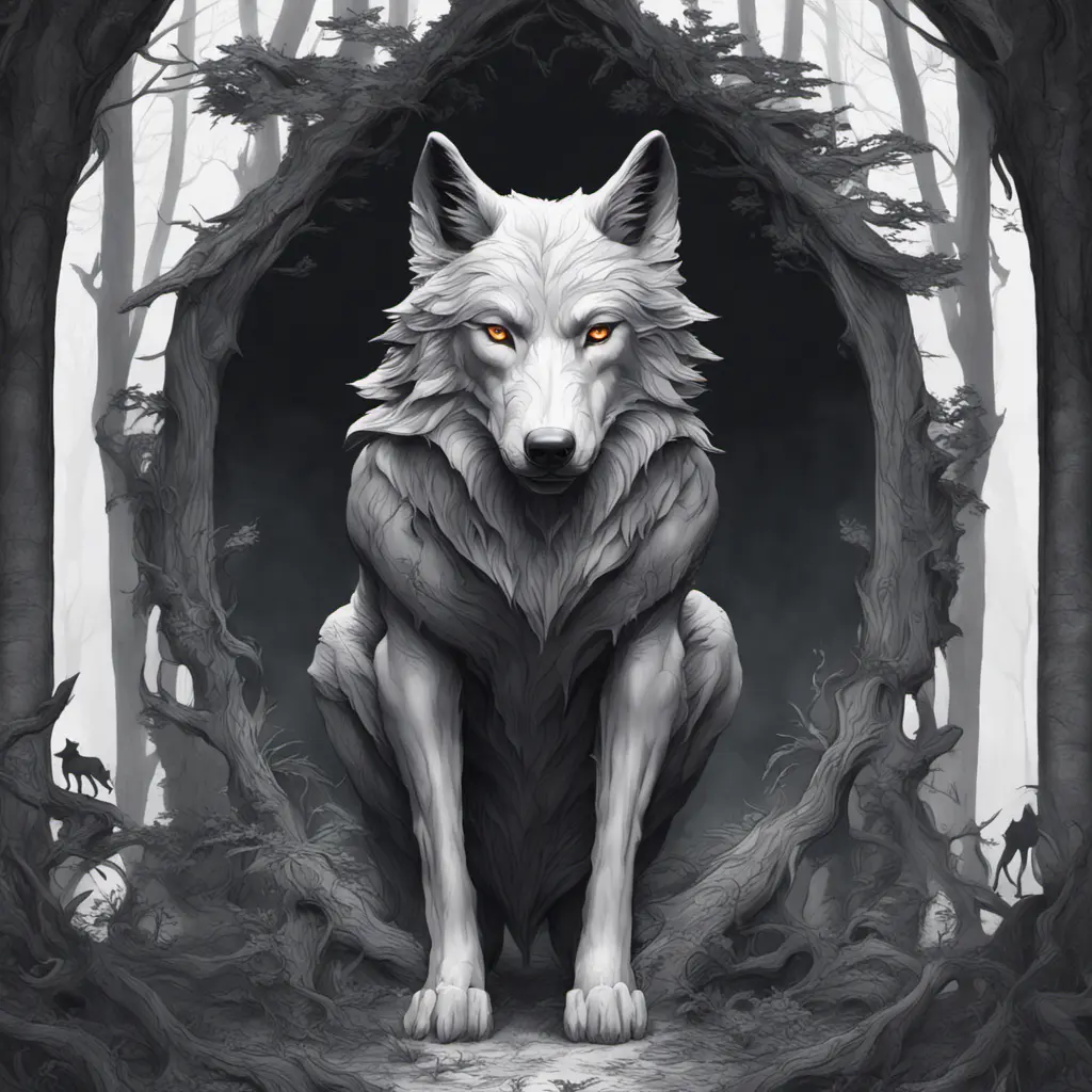 Wolf in the forst, Highly Detailed, Intricate, Gothic, Volumetric Lighting, Fantasy, Dark by Stanley Artgerm Lau