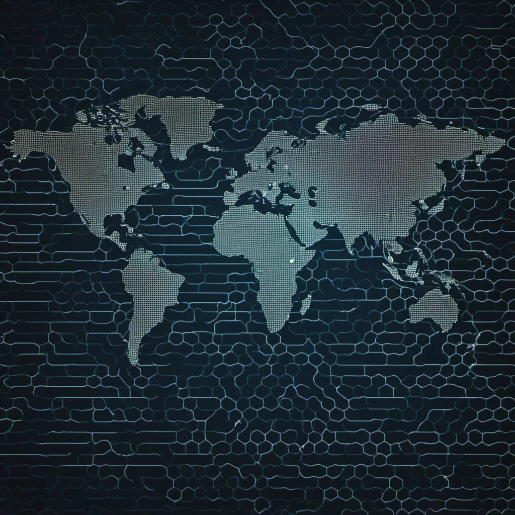 Modern digital world map on a dark high tech background, Matte