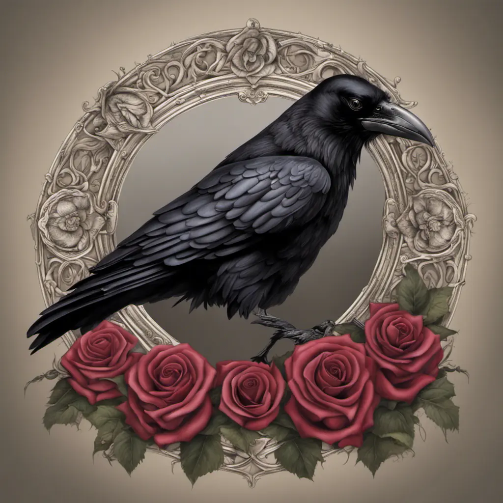 Gothic raven with roses, Award-Winning, Photo Realistic