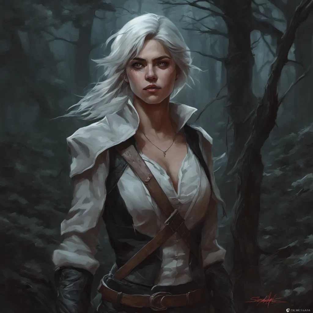 Ciri in a haunted forest, Highly Detailed, Intricate, Gothic, Volumetric Lighting, Fantasy, Dark by Stanley Artgerm Lau