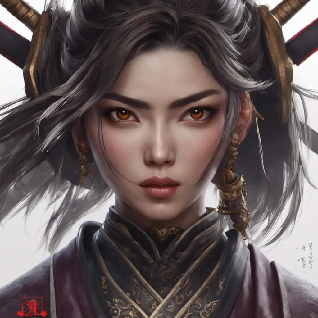 "female Japanese ronin", heroine, katana, samurai, head and shoulders portrait, intricately detailed eyes, 8k, Gothic and Fantasy, Trending on Artstation, Unreal Engine, Dynamic Lighting, Volumetric Lighting by Stanley Artgerm Lau, WLOP