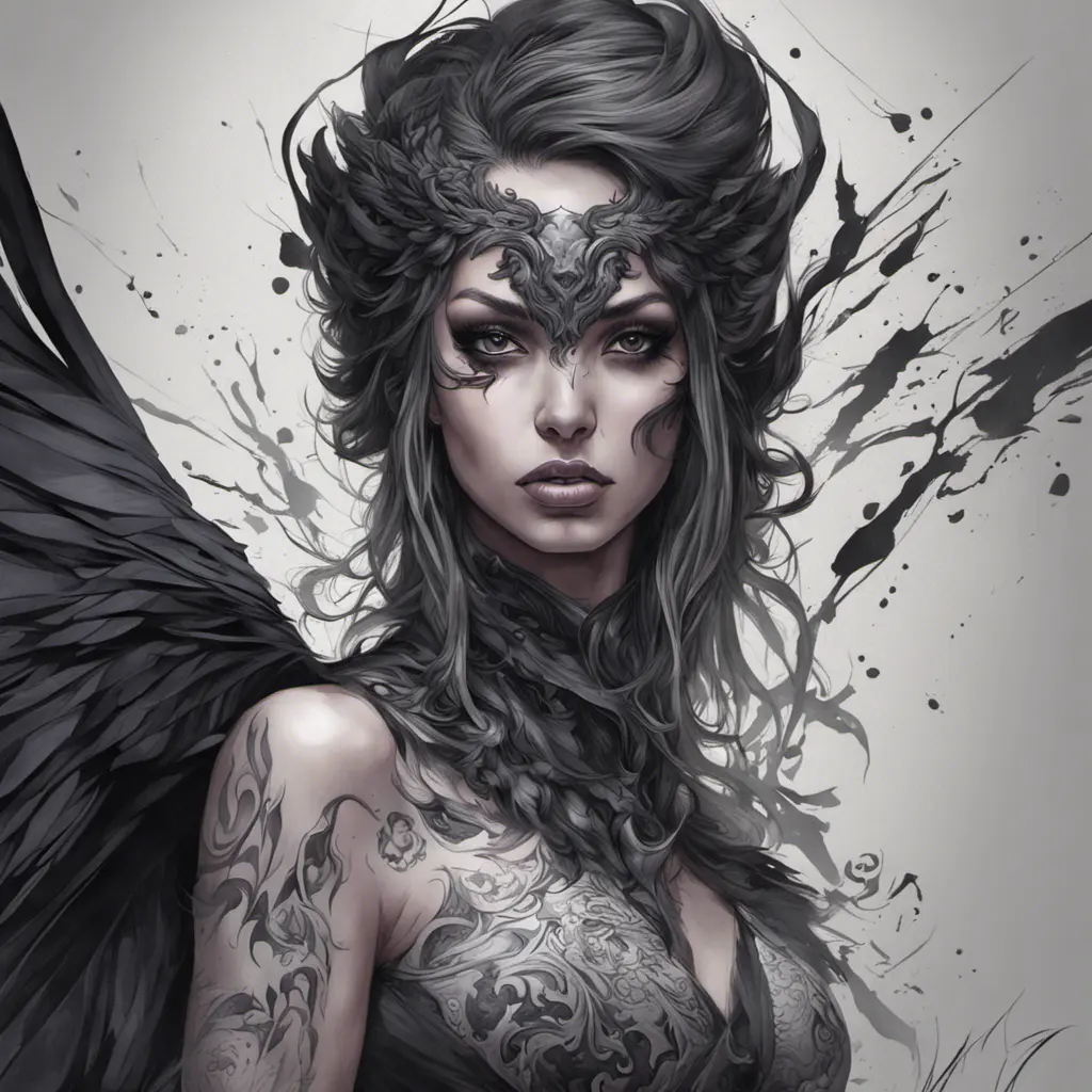 Raven, Highly Detailed, Intricate, Color Splash, Ink Art, Fantasy, Dark by Stanley Artgerm Lau