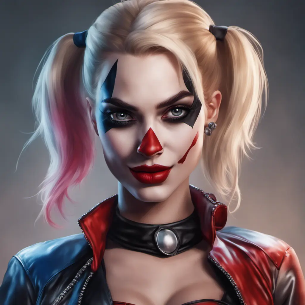 Alluring matte portrait of a beautiful Harley Quinn in the style of Stefan Kostic, 8k, Highly Detailed, Intricate, Half Body, Realistic, Sharp Focus, Volumetric Lighting, Fantasy, Elegant by Stanley Artgerm Lau, Greg Rutkowski