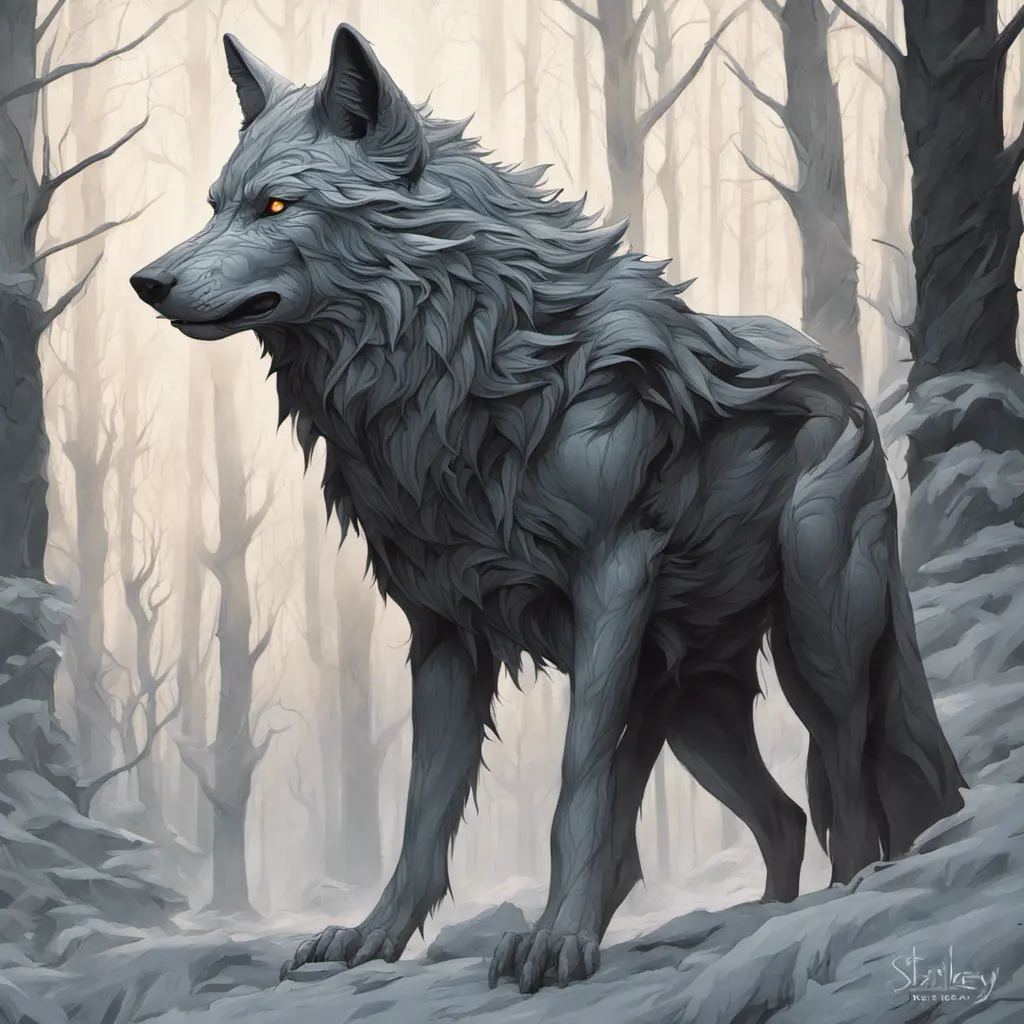 Wolf in the forst, Highly Detailed, Intricate, Gothic, Volumetric Lighting, Fantasy, Dark by Stanley Artgerm Lau