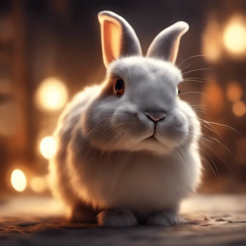 Epic shot of ultra cute rabbit in a wonderful cozy atmosphere, ultra inviting, luminous, evening atmosphere, Digital Painting, Photo Realistic, Sharp Focus