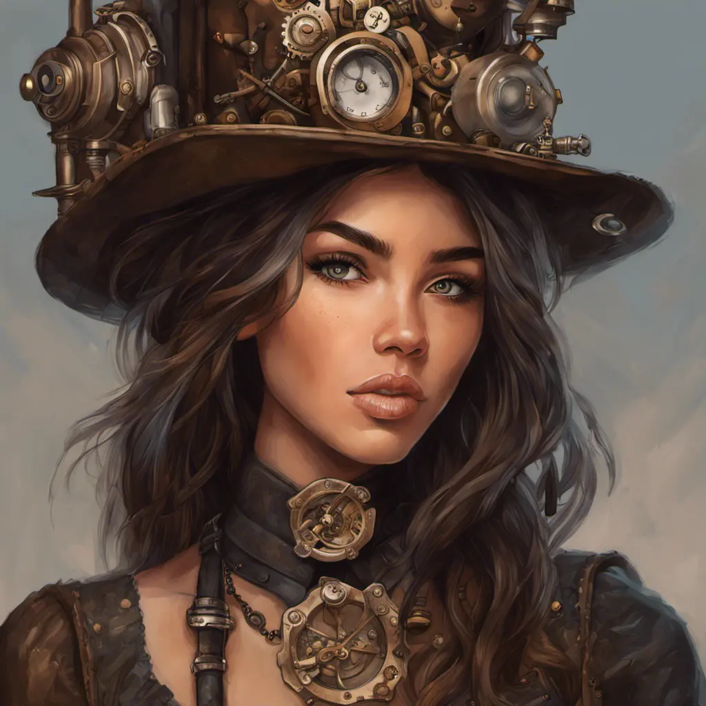 Steampunk portrait of Madison Beer, Highly Detailed, Intricate, Artstation, Beautiful, Digital Painting, Sharp Focus, Concept Art, Elegant