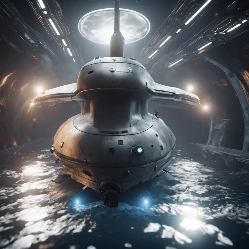 Ultra realistic photo of a highly advanced space faring submarine, 8k, Unreal Engine