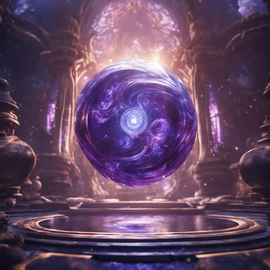 of blue and purple swirling within its depths. The orb radiates a mysterious energy, captivating all who gaze upon it. Its power is said to grant unimaginable abilities to those who possess it., 8k, Unreal Engine, Fantasy